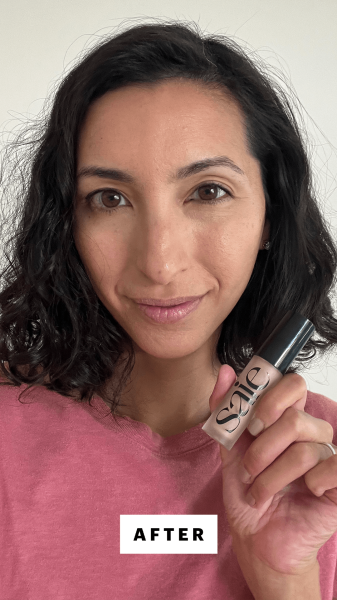 Pai after applying the Saie Slip Tint Radiant AllOver Concealer