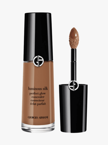 Armani Beauty Luminous Silk Concealer vial of concealer with black cap on light gray background